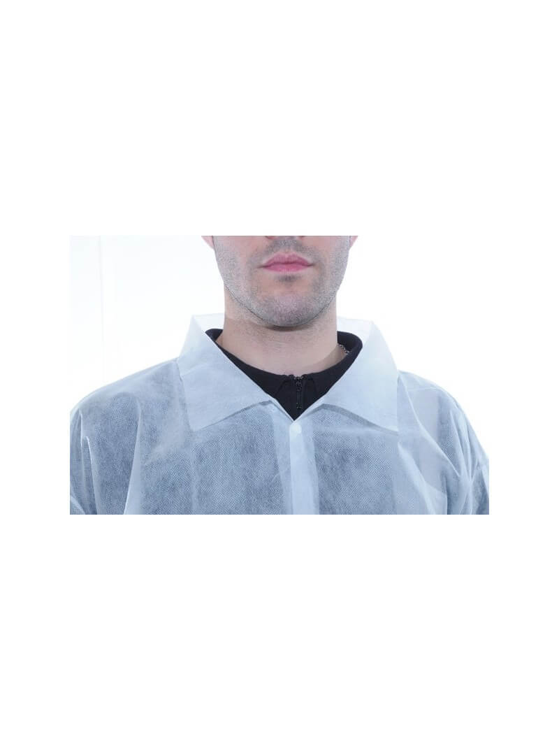 Blouse jetable blanche avec fermeture pression sans poches