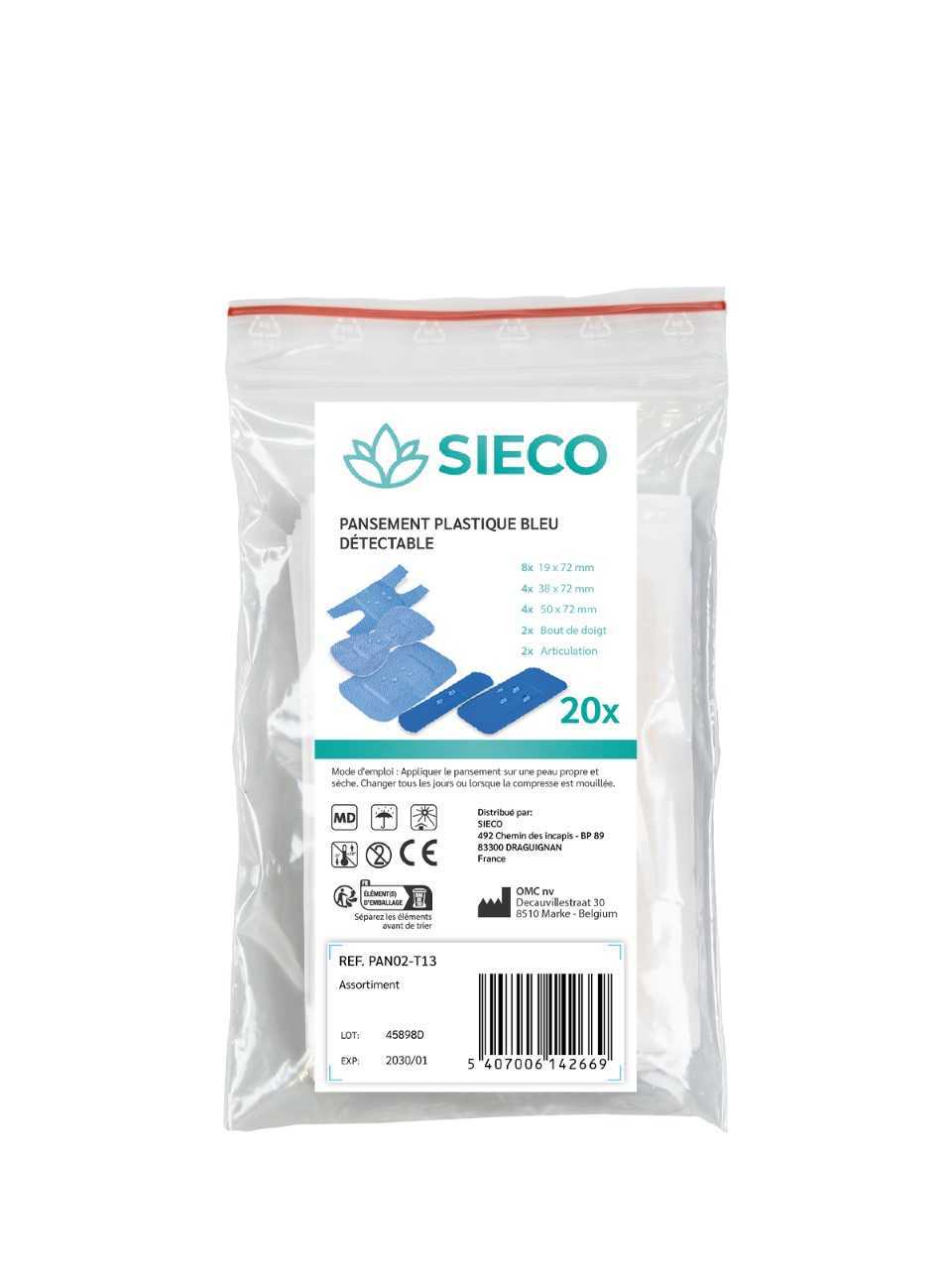 SACHET DE 20 PANSEMENTS BLEUS PE ASSORTIS